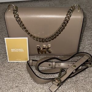 Michael Kors Taupe Leather Chain Crossbody Bag with Gold Hardware